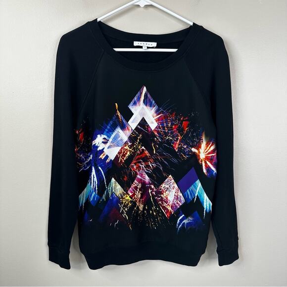 SANDRO Sweater Womens 2- Medium Black Geometric Graphic Cotton Crewneck Pullover - Picture 1 of 6